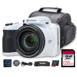 Kodak PIXPRO AZ425 Digital Camera White AZ425WH + 128GB Card + Bag + Cloth
