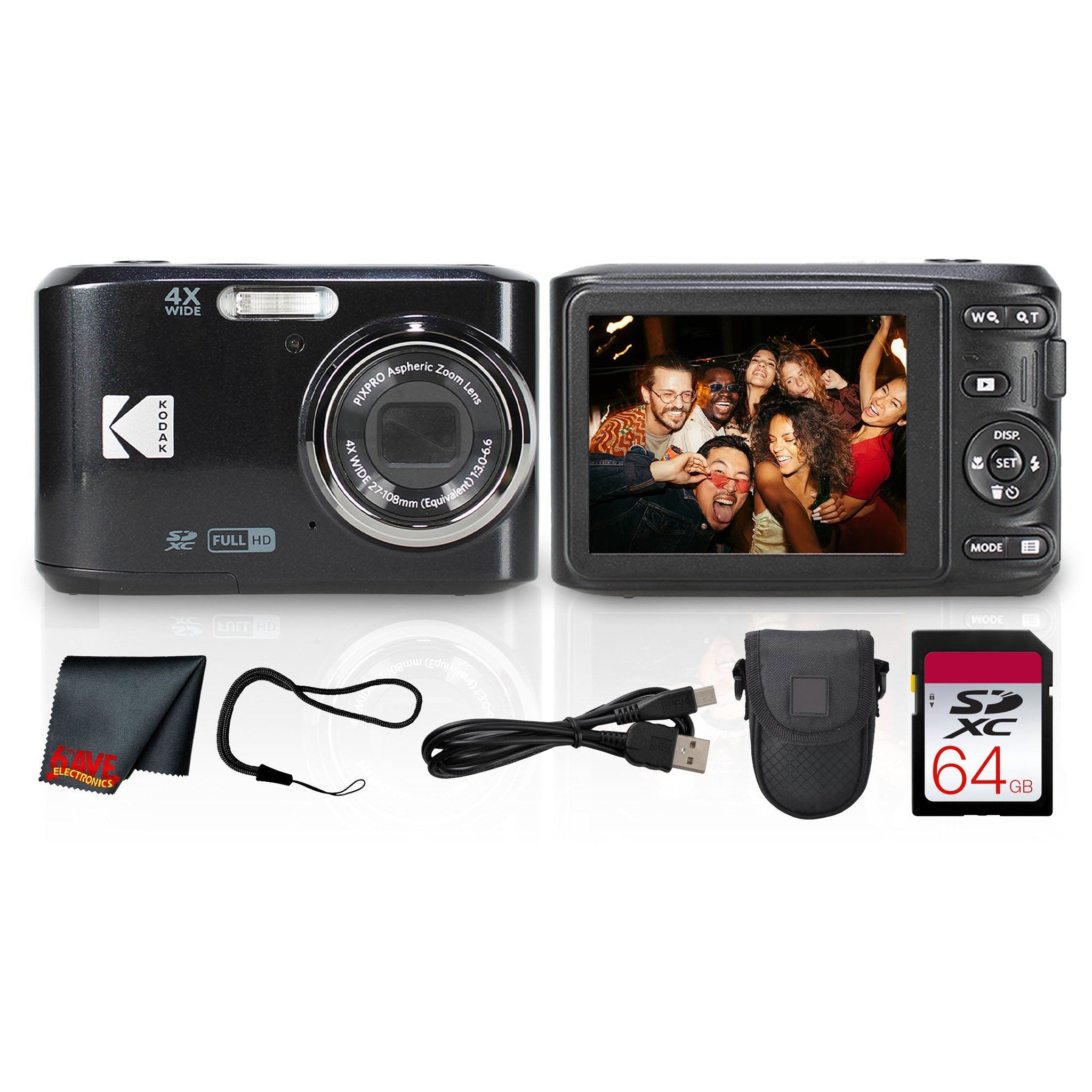 Kodak PIXPRO FZ45 Digital Camera Black FZ45BK + 64GB Card + Camera Case + Cleaning Cloth