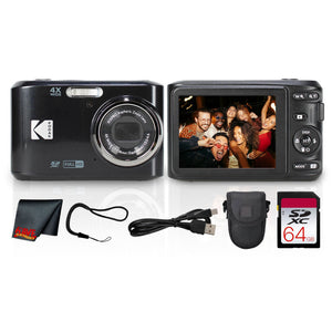 Kodak PIXPRO FZ45 Digital Camera Black FZ45BK + 64GB Card + Camera Case + Cleaning Cloth