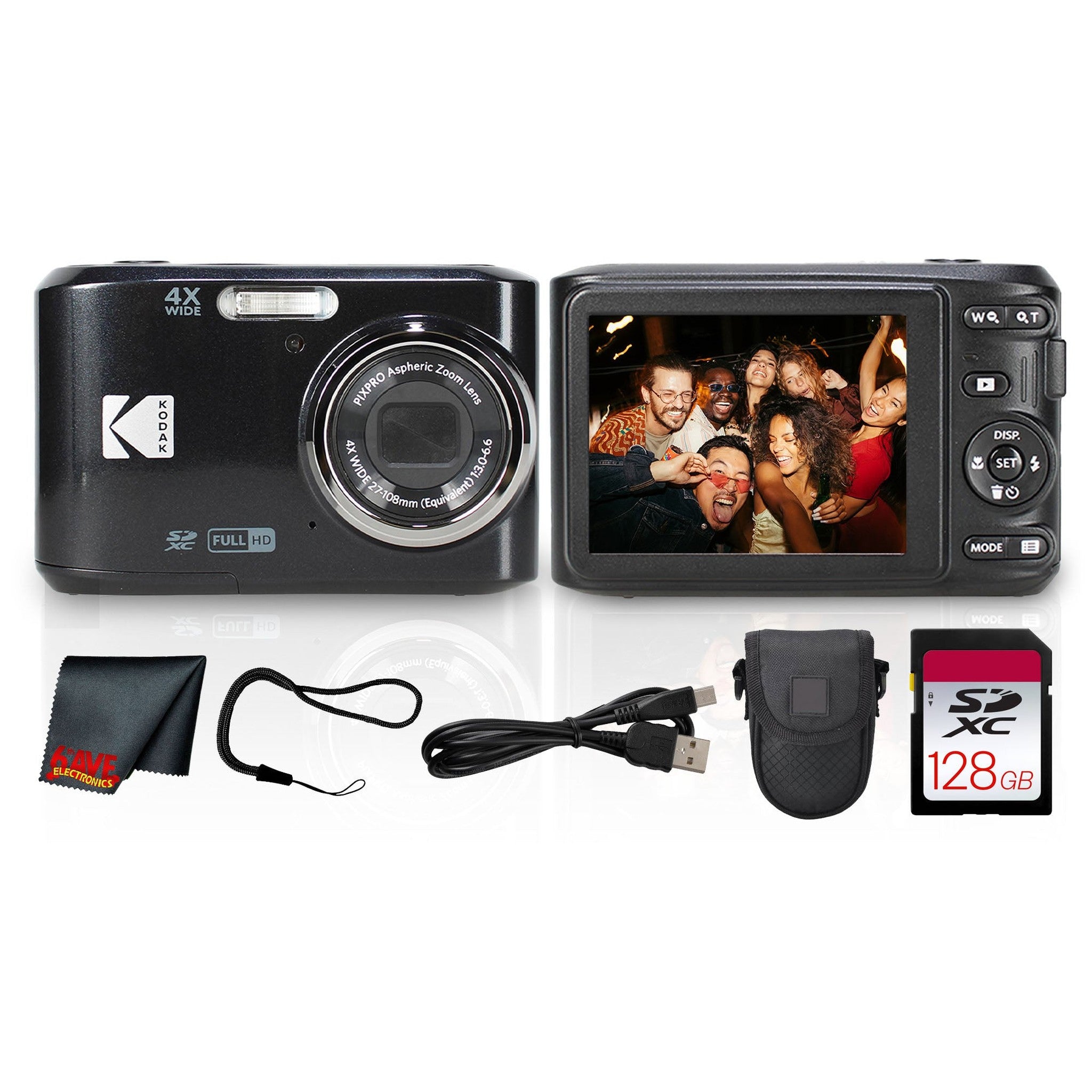 Kodak PIXPRO FZ45 Digital Camera Black FZ45BK + 128GB Card + Camera Case + Cleaning Cloth