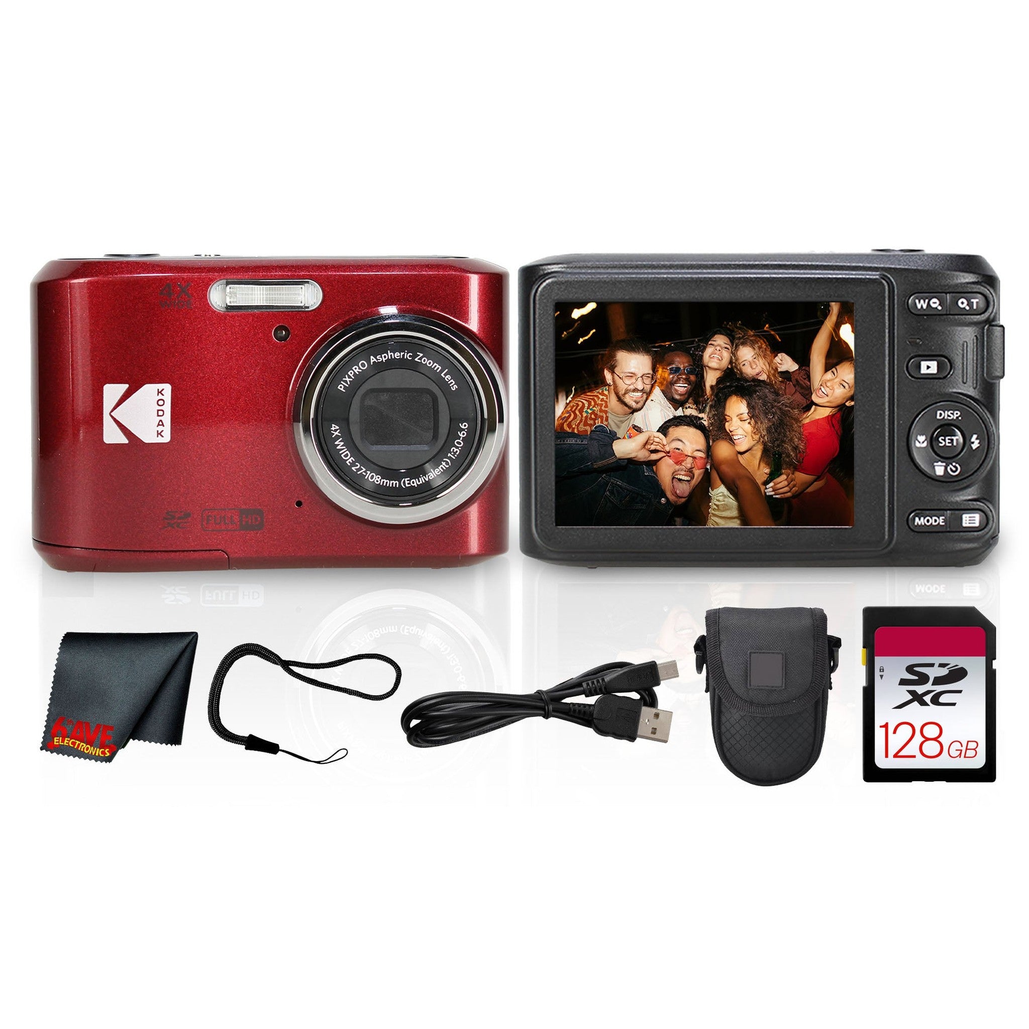 Kodak PIXPRO FZ45 Digital Camera Red FZ45RD + 128GB Card + Camera Case + Cleaning Cloth