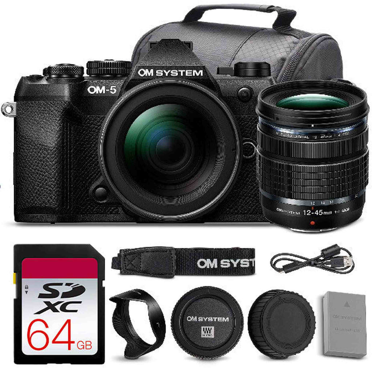 OM SYSTEM OM-5 Mark II Mirrorless Camera with 12-45mm f/4 PRO Lens Bundle + 64GB Card + Bag