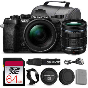 OM SYSTEM OM-5 Mark II Mirrorless Camera with 12-45mm f/4 PRO Lens Bundle + 64GB Card + Bag