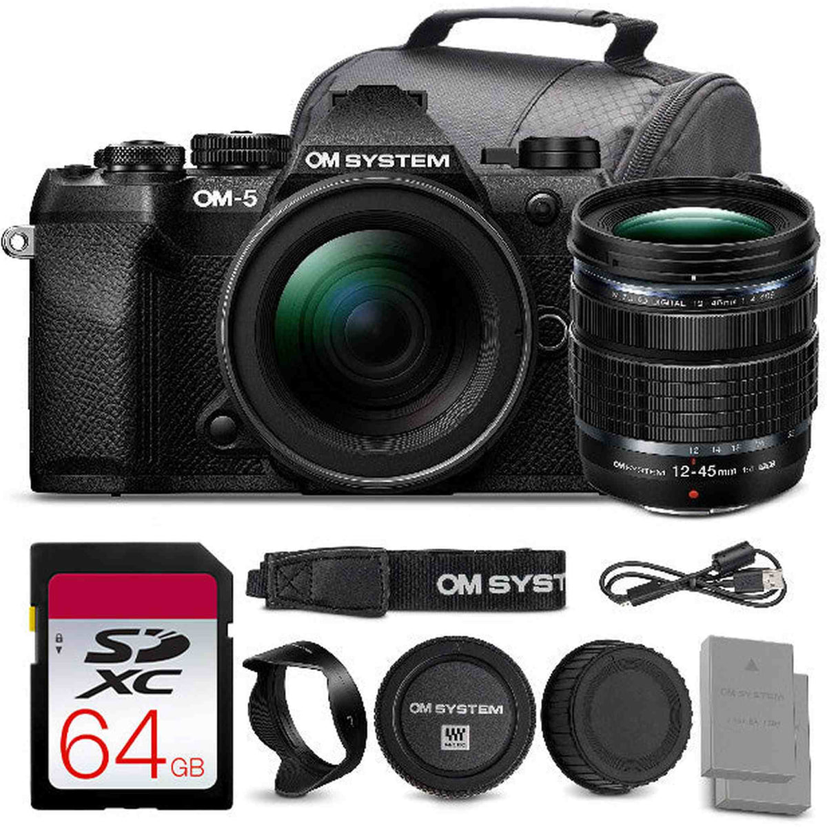 OM SYSTEM OM-5 Mark II Mirrorless Camera with 12-45mm f/4 PRO Lens Bundle + 64GB Card + Battery