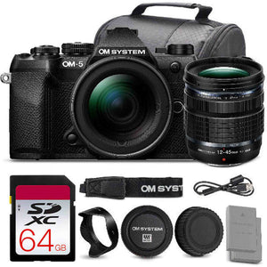 OM SYSTEM OM-5 Mark II Mirrorless Camera with 12-45mm f/4 PRO Lens Bundle + 64GB Card + Battery