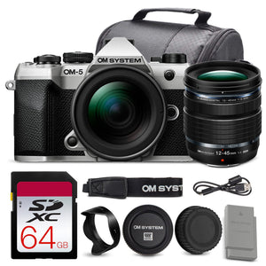 OM SYSTEM OM-5 Mark II Mirrorless Camera with 12-45mm f/4 PRO Lens Bundle + 64GB Card + Battery