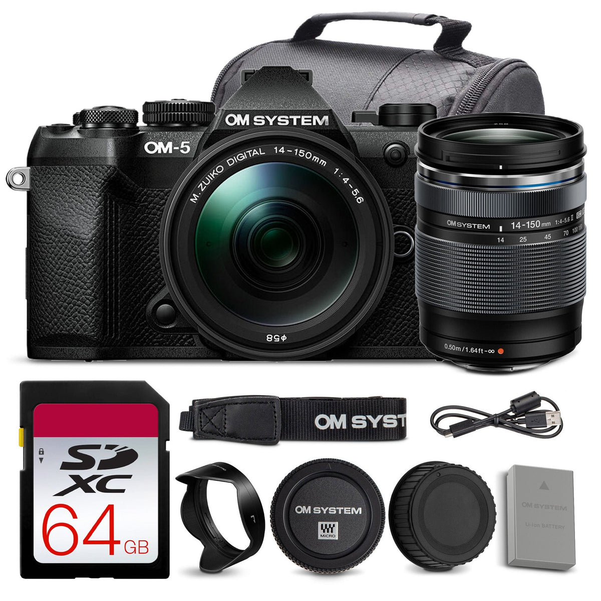 OM SYSTEM OM-5 Mark II Mirrorless Camera w/ 14-150mm f/4-5.6 II Lens + 64GB Card + Bag