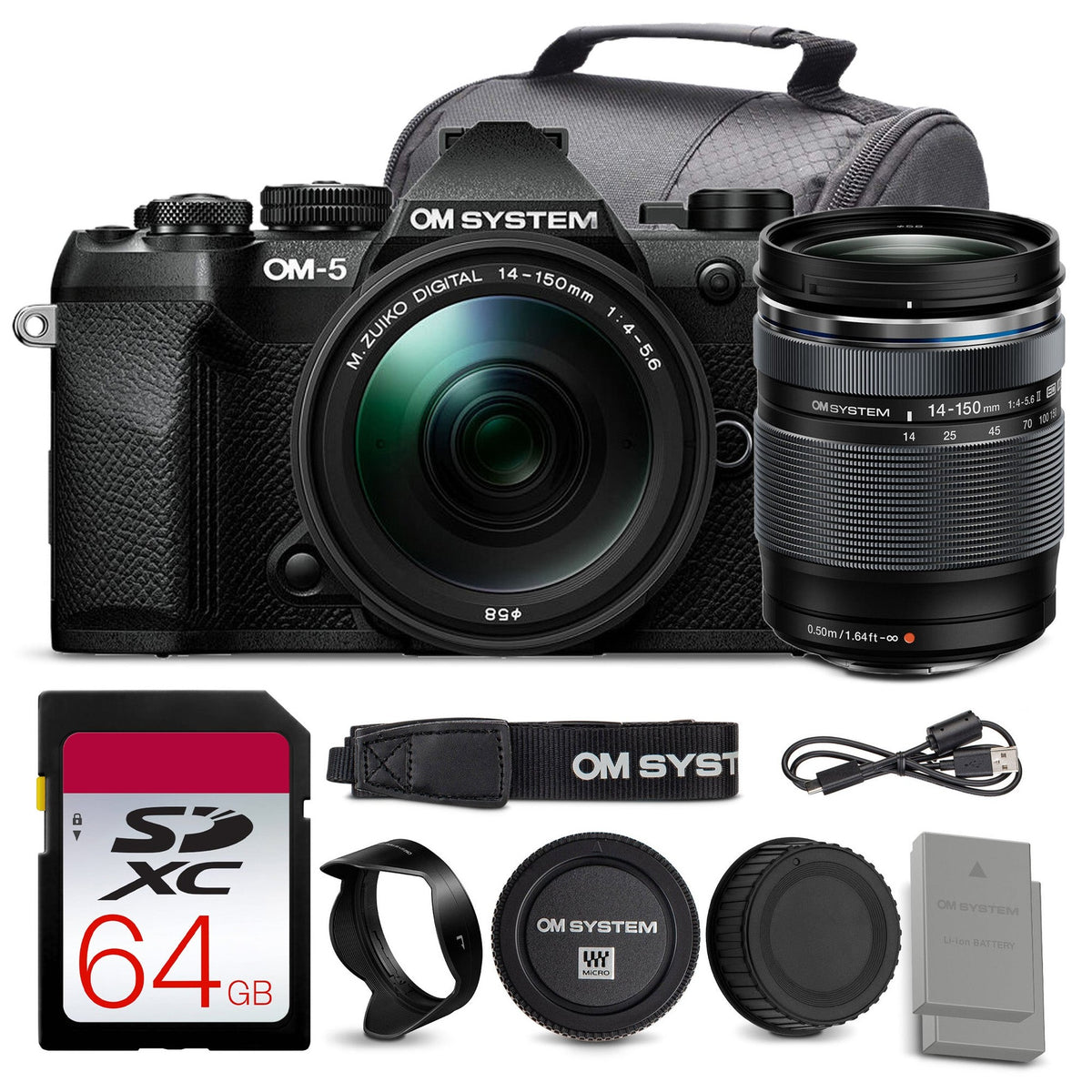 OM SYSTEM OM-5 Mark II Mirrorless Camera with 14-150mm f/4-5.6 II Lens + 64GB Card + More