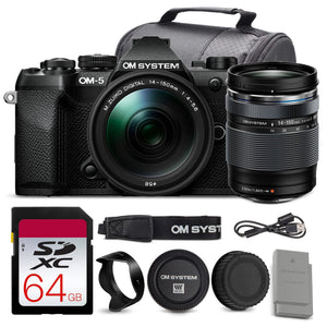 OM SYSTEM OM-5 Mark II Mirrorless Camera with 14-150mm f/4-5.6 II Lens + 64GB Card + More