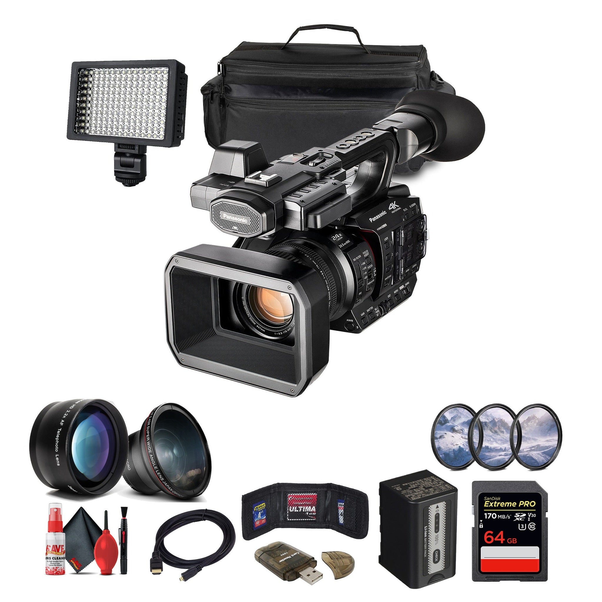 Panasonic AG-X20ED / HC-X20 4K Professional Compact Camcorder with Rich Connectivity + 64GB Card + More