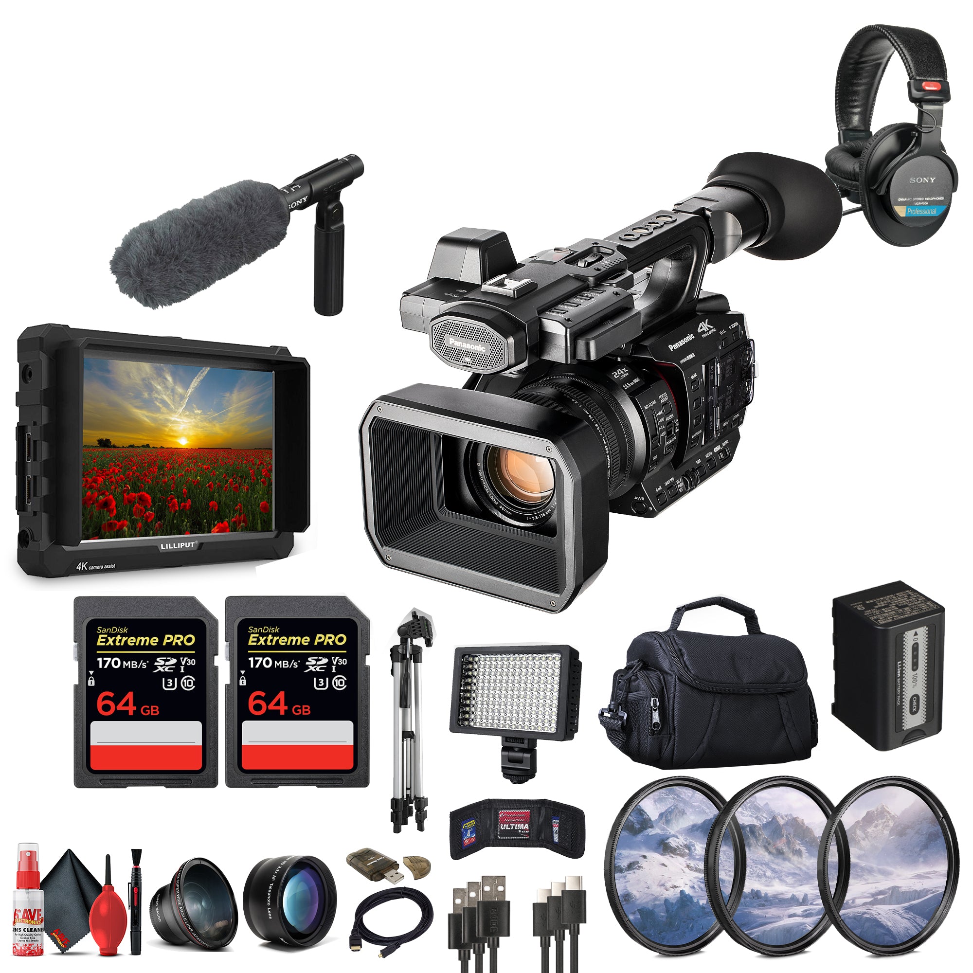 Panasonic AG-X20ED / HC-X20 4K Professional Compact Camcorder with Rich Connectivity + 4K Monitor + More