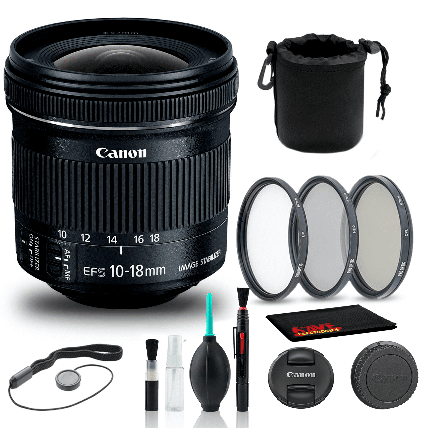 Canon EF-S 10-18mm f/4.5-5.6 IS STM Lens (9519B002) + Filter Kit + More