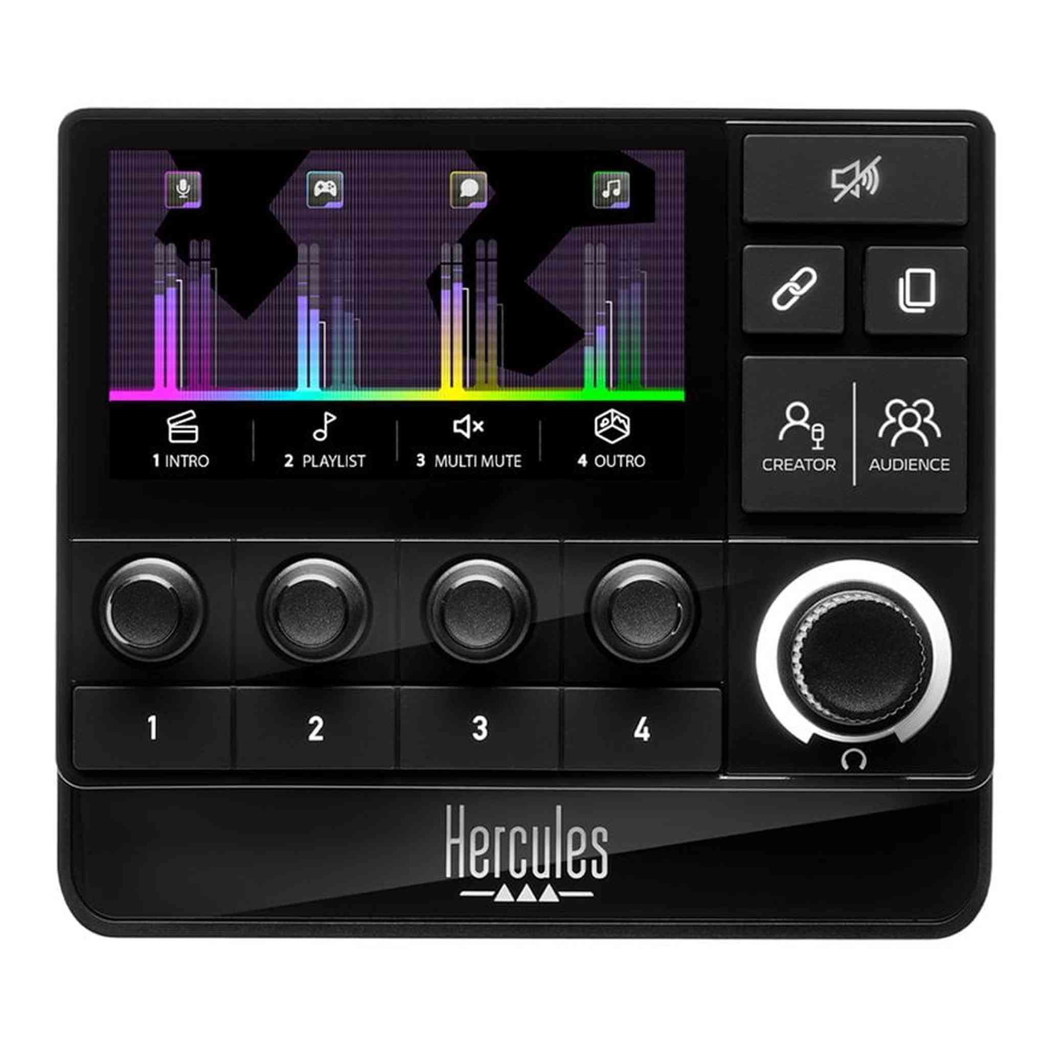 Hercules Stream 200 XLR, Pro Audio Mixer for Advanced Content Creators, with XLR Mic Pre-Amp, LCD Screen, High Resolution Encoders, 4 Actions Buttons and Customizable Interface.  Compatible with PC. Hercules DJ