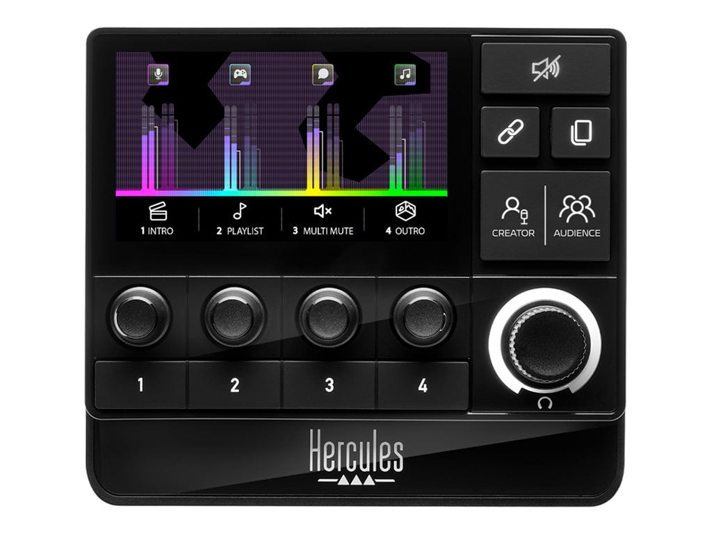Hercules Stream 200 XLR, Pro Audio Mixer for Advanced Content Creators, with XLR Mic Pre-Amp, LCD Screen, High Resolution Encoders, 4 Actions Buttons and Customizable Interface.  Compatible with PC.