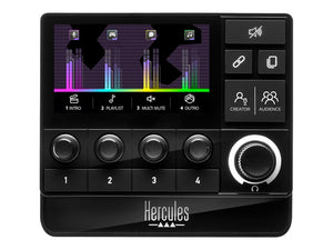 Hercules Stream 200 XLR, Pro Audio Mixer for Advanced Content Creators, with XLR Mic Pre-Amp, LCD Screen, High Resolution Encoders, 4 Actions Buttons and Customizable Interface.  Compatible with PC.