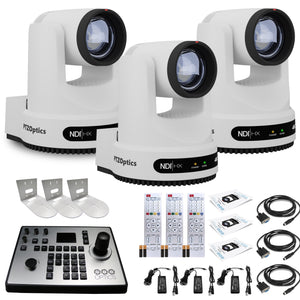 3 x PTZOptics Move 4K PTZ Camera with 20x Zoom White PT20X-4K-WH-G3 + PT-JOY-G4 Controller + 3 x Wall Mount