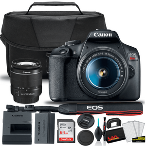 Canon EOS Rebel T7 DSLR Camera with 18-55mm Lens Starter Bundle + Includes: EOS Bag + Sandisk Ultra 64GB Card + Clean and Care Kit + More