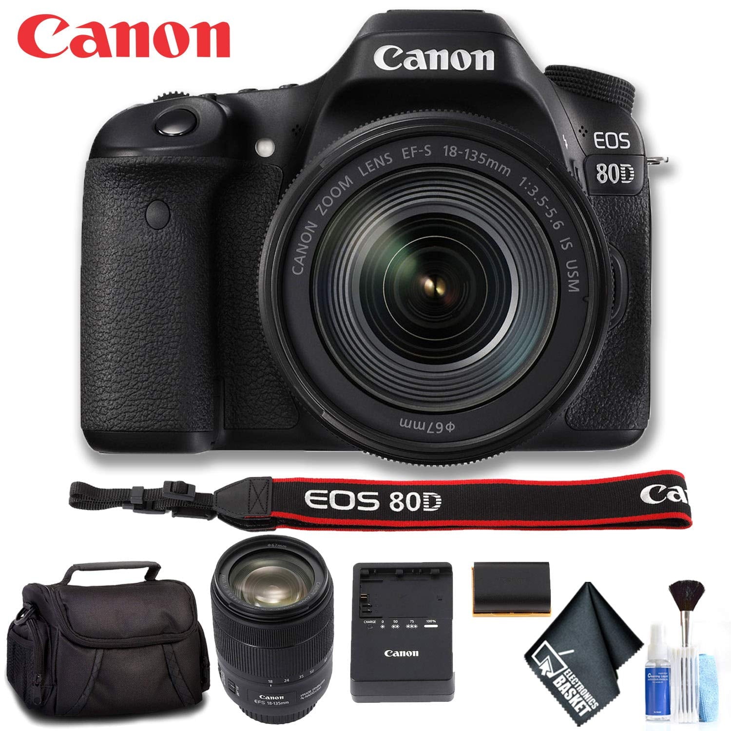 Canon EOS 80D DSLR Camera with 18-135mm Lens Intl Model Standard Bundle