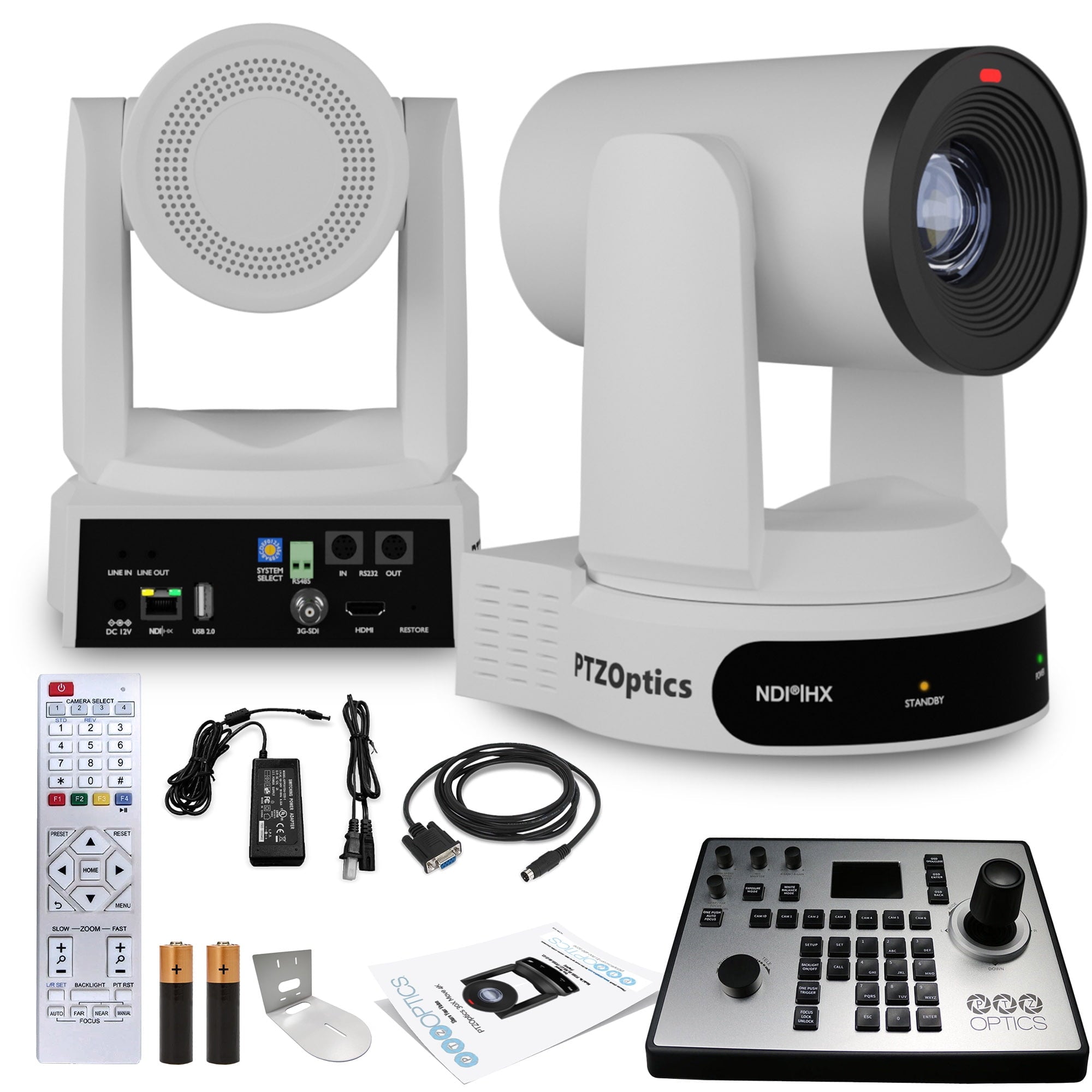 PTZOptics Move 4K PTZ Camera with 30x Zoom White PT30X-4K-WH-G3 + PT-JOY-G4 Controller + Wall Mount