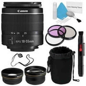 Canon EF-S 18-55mm f/3.5-5.6 III Lens International Model + 58mm Wide Angle Lenses + 58mm 3 Piece Filter Kit + Deluxe