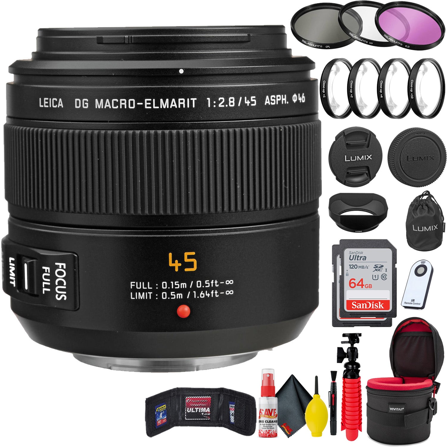 Panasonic Leica DG Macro-Elmarit 45-mm f/2.8 ASPH Mega O.I.S Lens + Accessories Pro Bundle