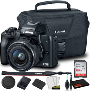 Canon EOS M50 Mirrorless Digital Camera with 15-45mm Lens Black 2680C011 + Canon EOS Bag + Sandisk Ultra 64GB Card + Clean and Care Kit - Used