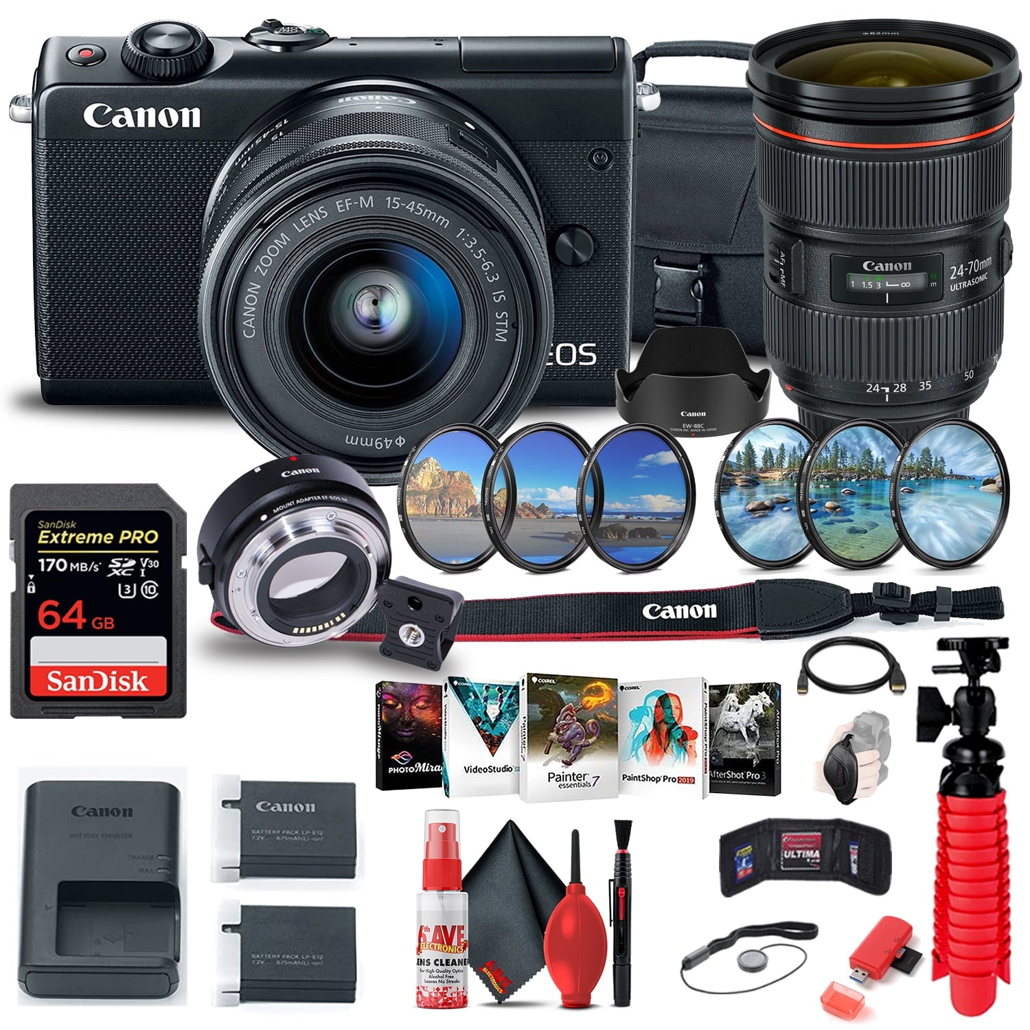 Canon EOS M100 Mirrorless Digital Camera with 15-45mm Lens (2209C011) + More