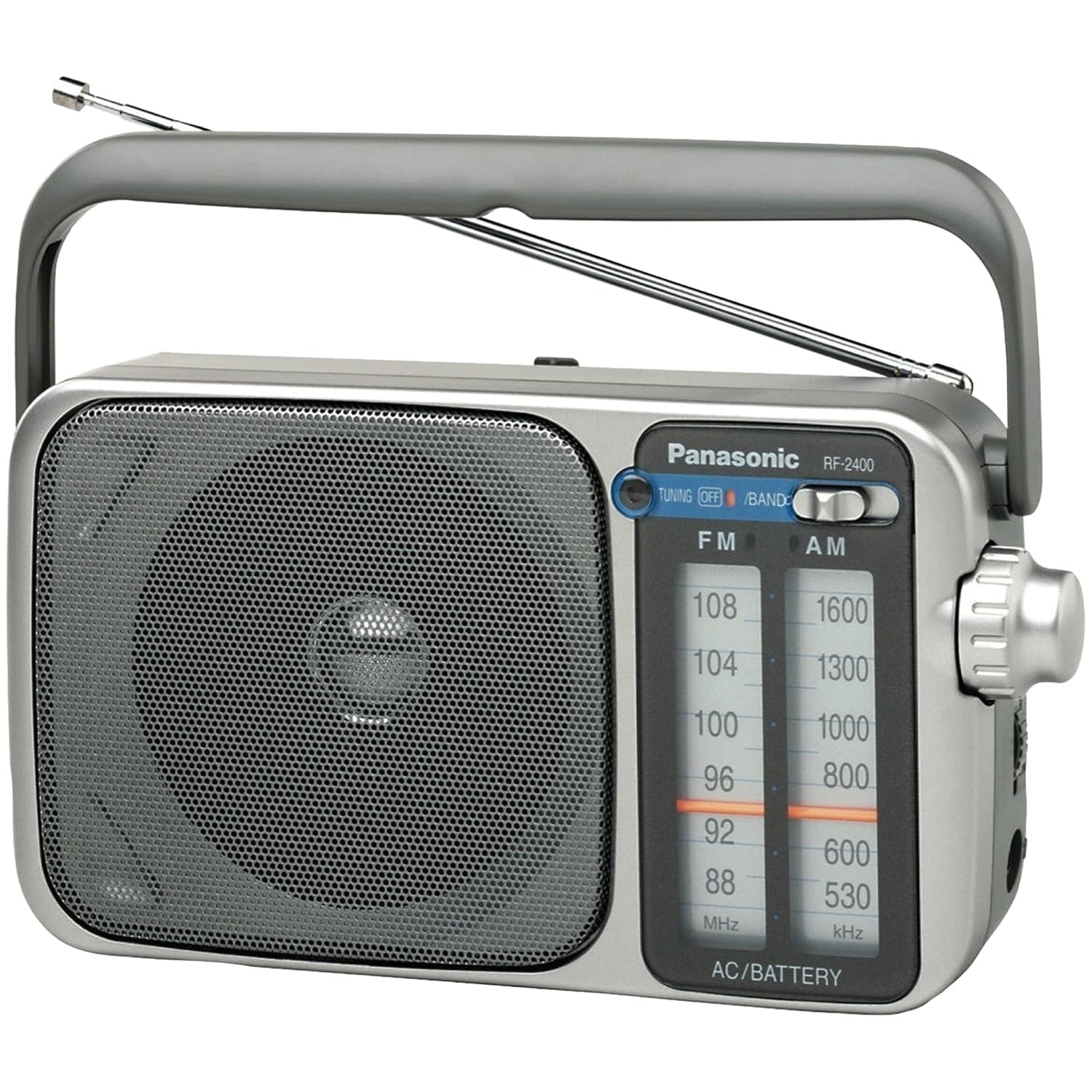Panasonic Portable AM / FM Radio, Battery Operated Analog Radio, AC Powered, Silver RF-2400D