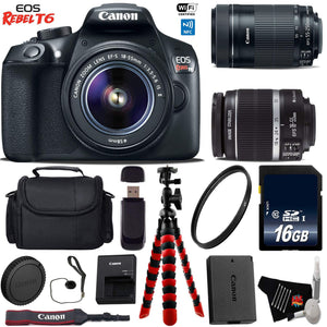 Canon EOS Rebel T6 DSLR Camera with 18-55mm is Lens & 55-250mm is STM Lens + Flexible Tripod + UV Protection Filter Base Bundle
