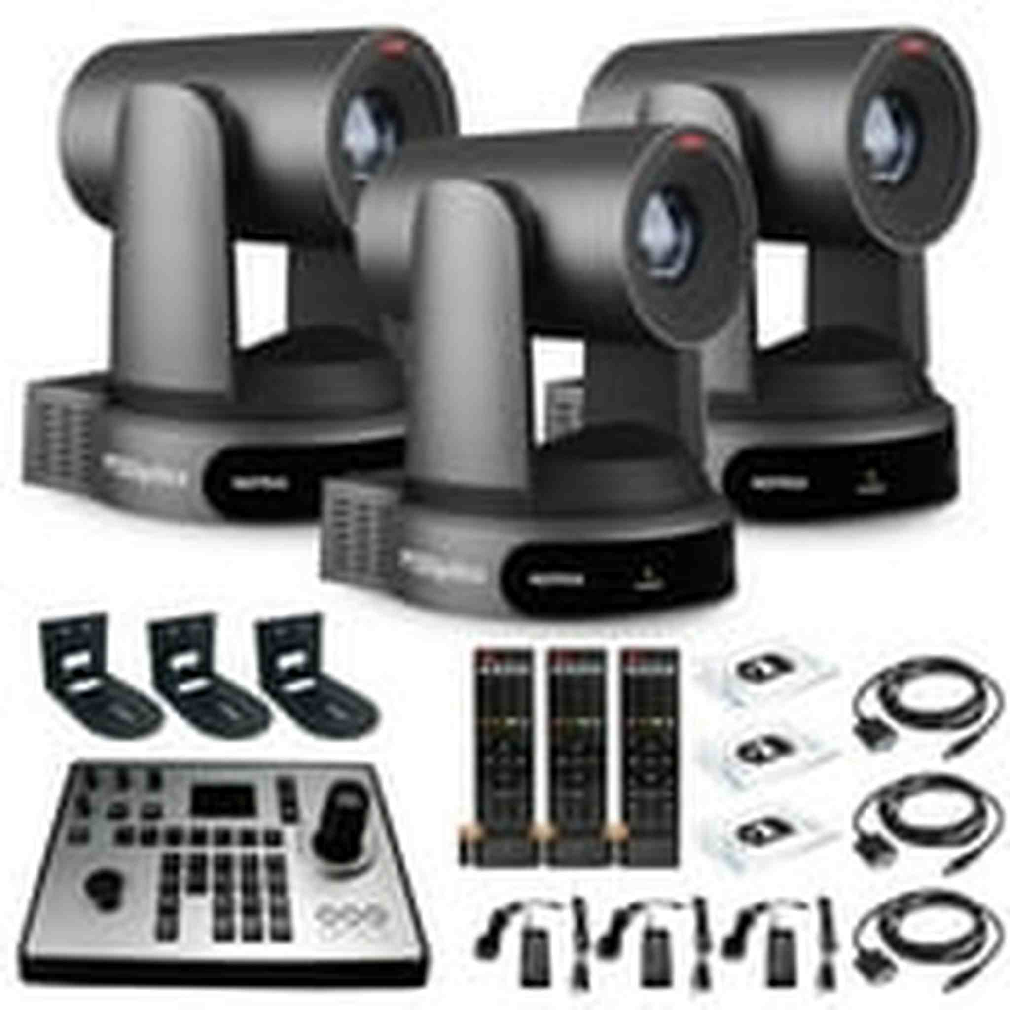 3 x PTZOptics Move 4K PTZ Camera with 30x Zoom Gray PT30X-4K-GY-G3 + PT-JOY-G4 Controller + 3 x Wall Mount PTZOptics