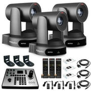 3 x PTZOptics Move 4K PTZ Camera with 30x Zoom Gray PT30X-4K-GY-G3 + PT-JOY-G4 Controller + 3 x Wall Mount PTZOptics