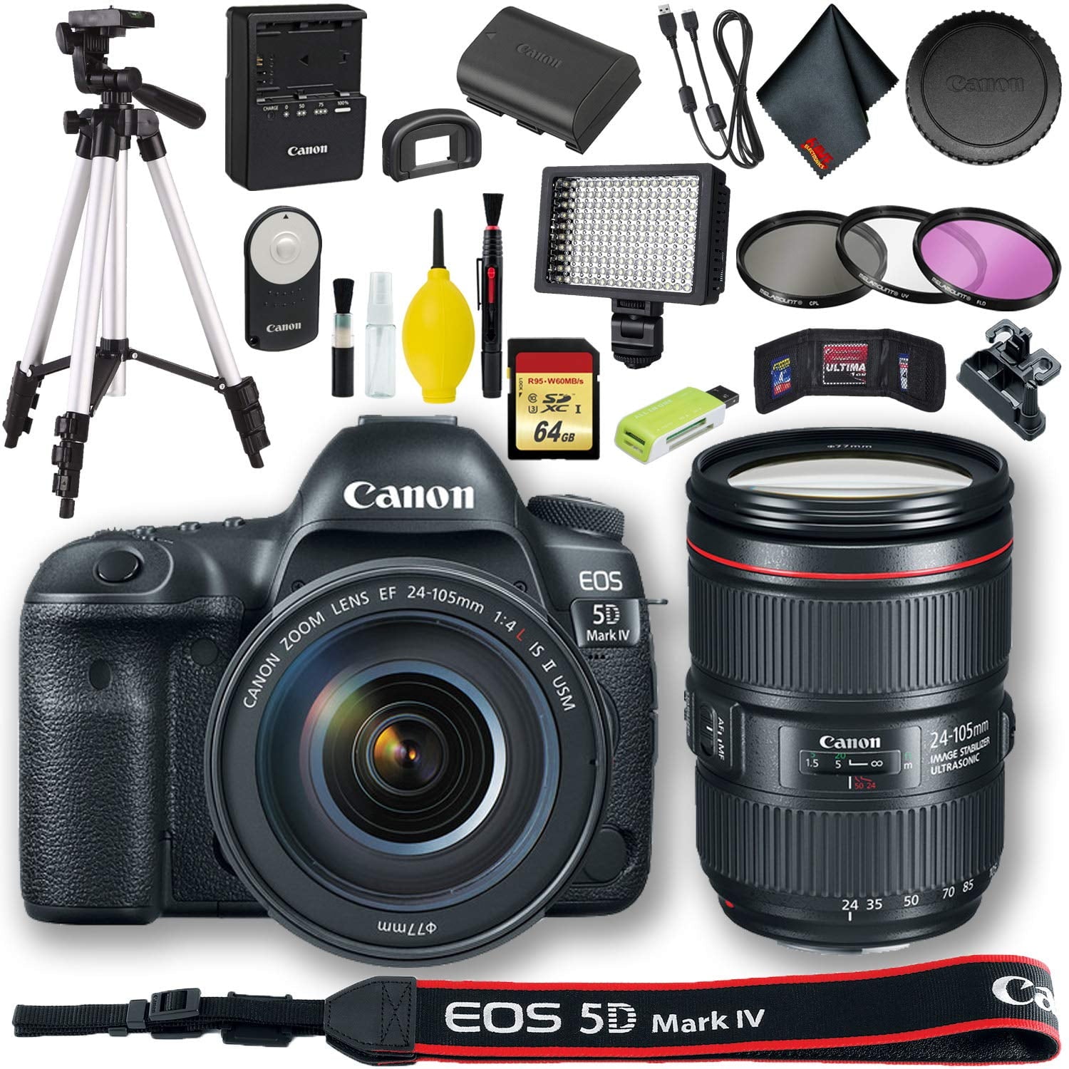 Canon EOS 5D Mark IV DSLR Camera with 24-105mm f/4L II Lens International Model + 64GB Pro Bundle