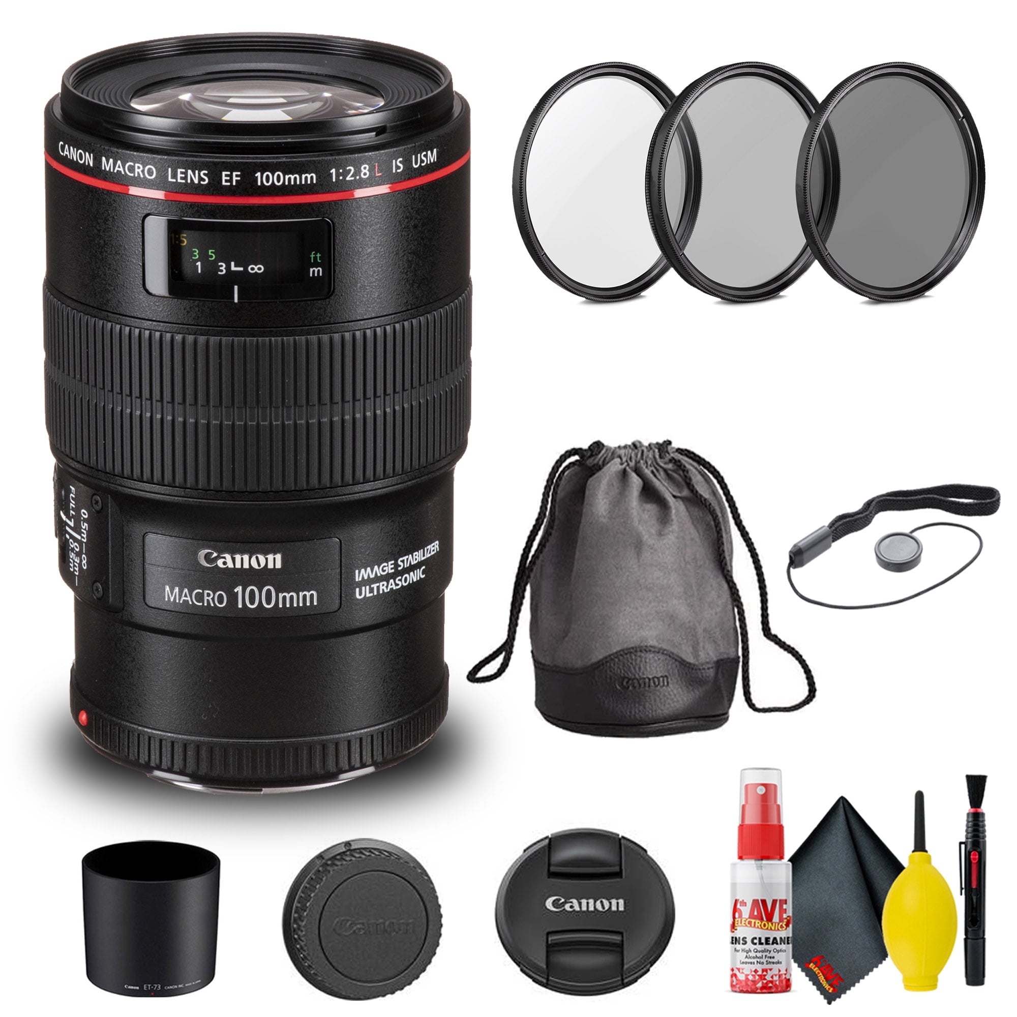 Canon EF 100mm f/2.8L Macro IS USM Lens 3554B002 + Filter Kit Basic Bundle