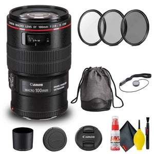 Canon EF 100mm f/2.8L Macro IS USM Lens 3554B002 + Filter Kit Basic Bundle