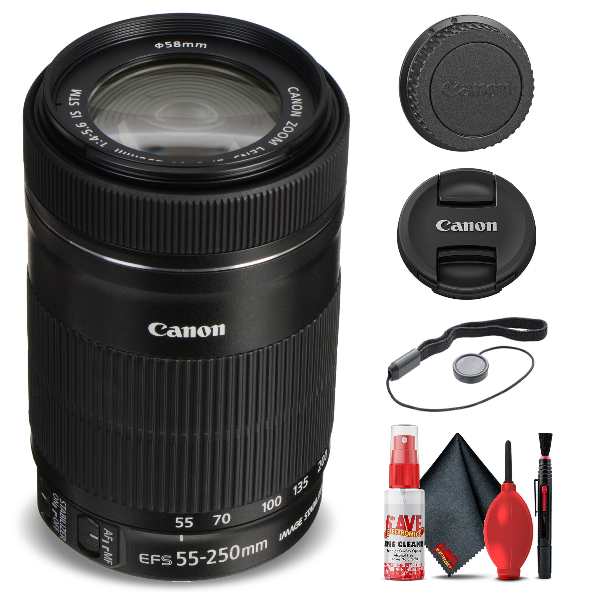 Canon EF-S 55-250mm f/4-5.6 IS STM Lens 8546B002 + Filter Kit Base Bundle