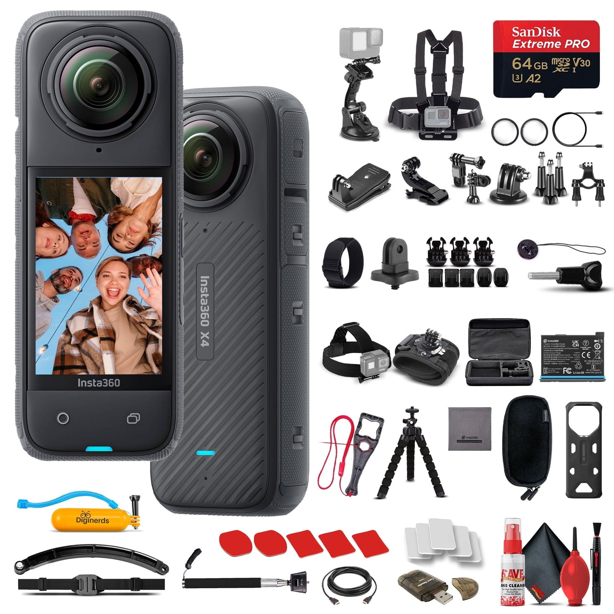 Insta360 X4 - Waterproof 360 Action Camera + 50-in-1 Accessory Kit + 64GB Card Bundle