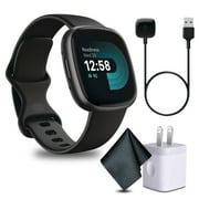 Fitbit Versa 4 Fitness Smartwatch Black/Graphite Bundle