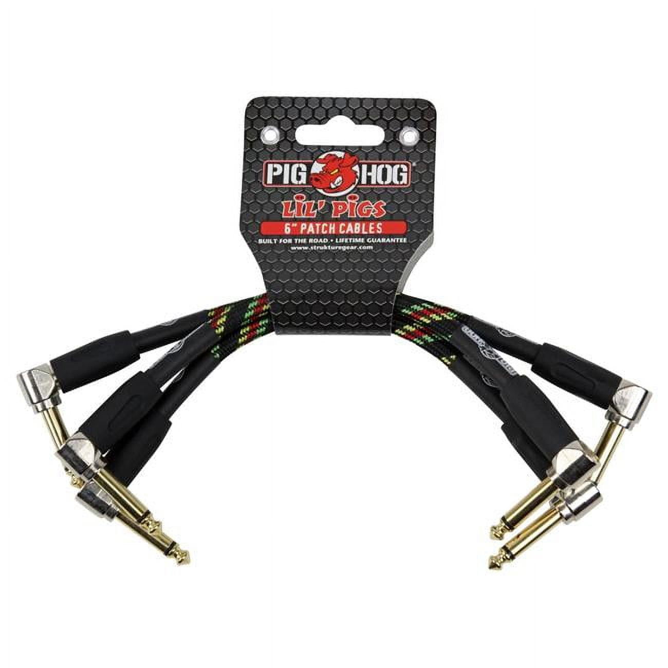 Pig Hog PHLIL6RA Lil' Pigs Right-Angle 1/4" Vintage Rasta Stripe Instrument Patch Cables, 6" 3 Pack