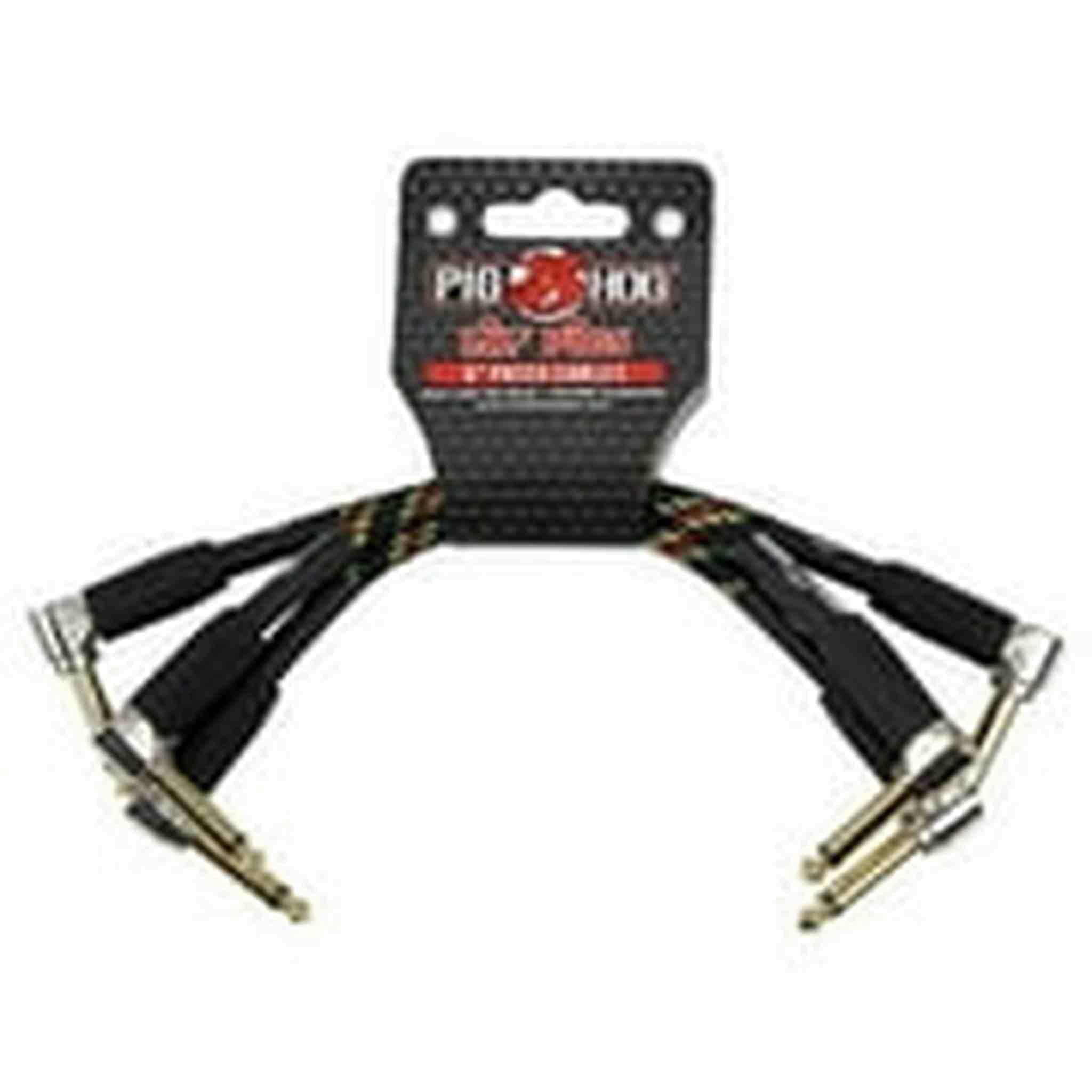 Pig Hog PHLIL6RA Lil' Pigs Right-Angle 1/4" Vintage Rasta Stripe Instrument Patch Cables, 6" 3 Pack Pig Hog