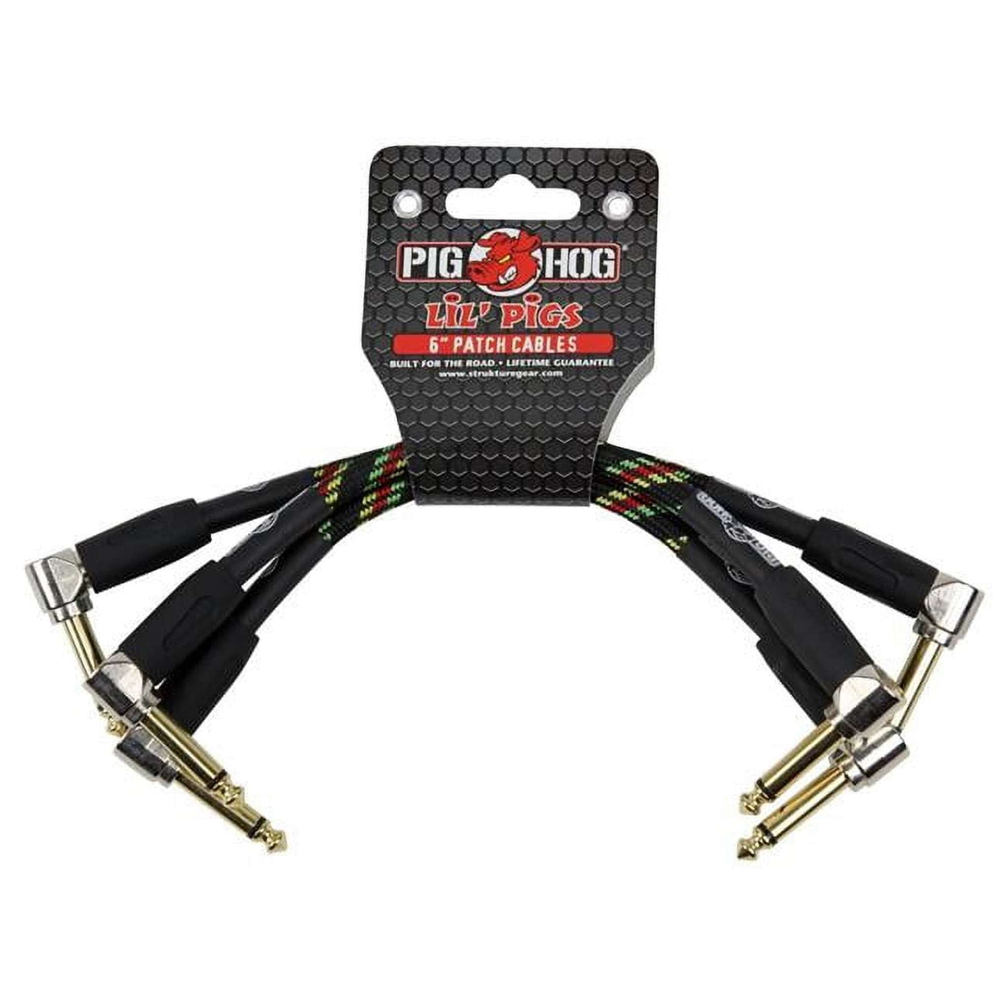 Pig Hog PHLIL6RA Lil' Pigs Right-Angle 1/4" Vintage Rasta Stripe Instrument Patch Cables, 6" 3 Pack Pig Hog