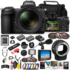 Nikon Z 7II Mirrorless Digital Camera 45.7MP with 24-70mm Lens 1656 + FTZ Mount + 4K Monitor + 64GB XQD Card + Pro Mic + EN-EL15c Battery + Corel Software + Case - International Model Bundle Nikon