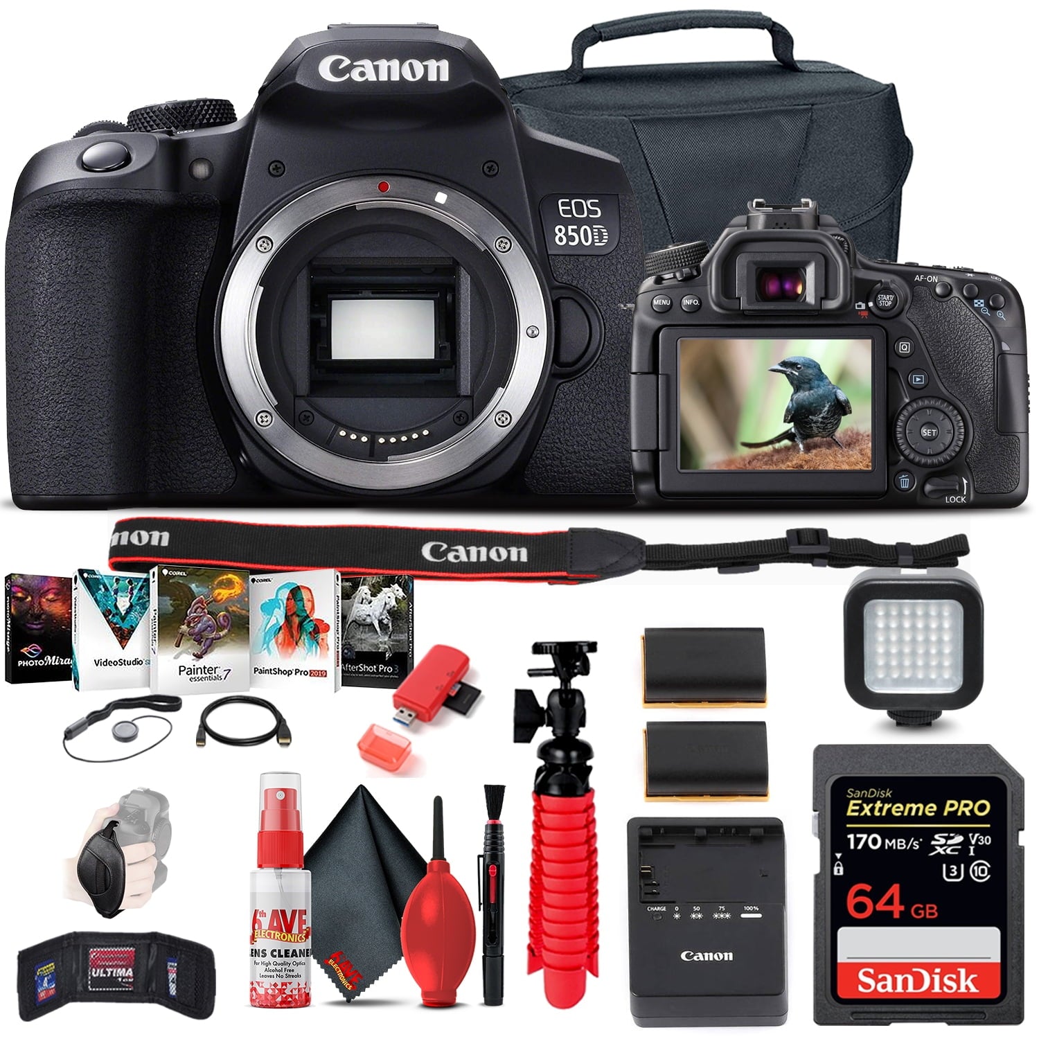 Canon EOS Rebel 850D / T8i DSLR Camera + 64GB Memory Card + Case Pro Bundle