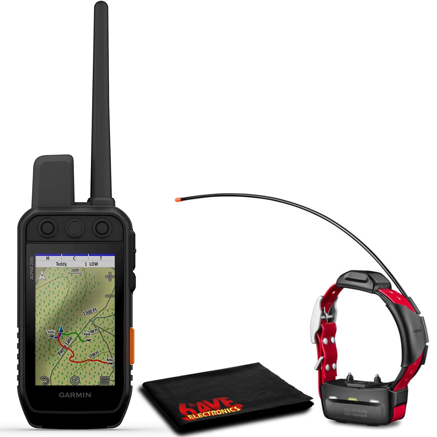 Garmin 010-02230-50 Alpha 200i Handheld Bundle with Garmin TT15X GPS Collar and 6Ave Cleaning Cloth