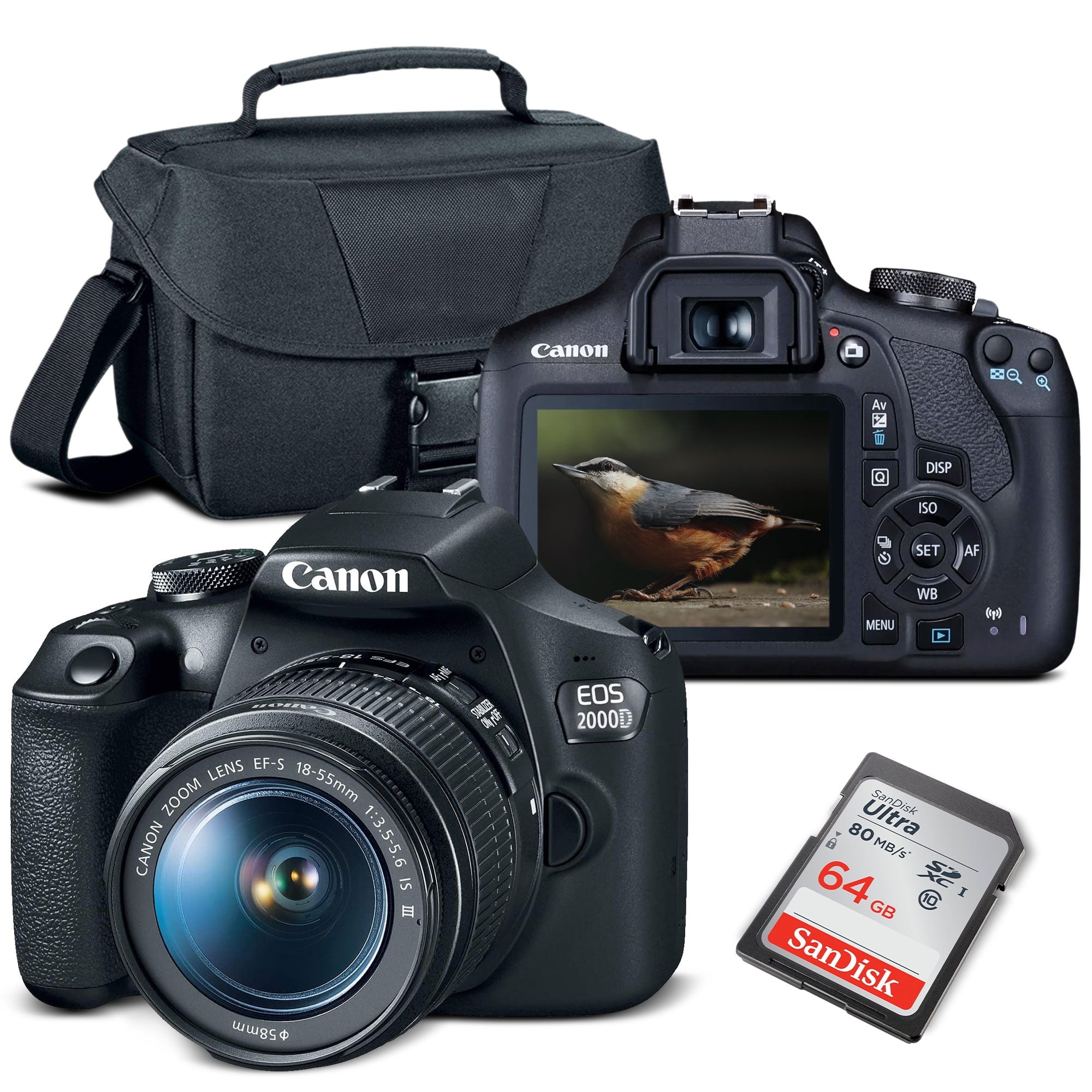 Canon EOS 2000D / Rebel T7 DSLR Camera + 18-55mm Lens, 58mm Filters Bundle