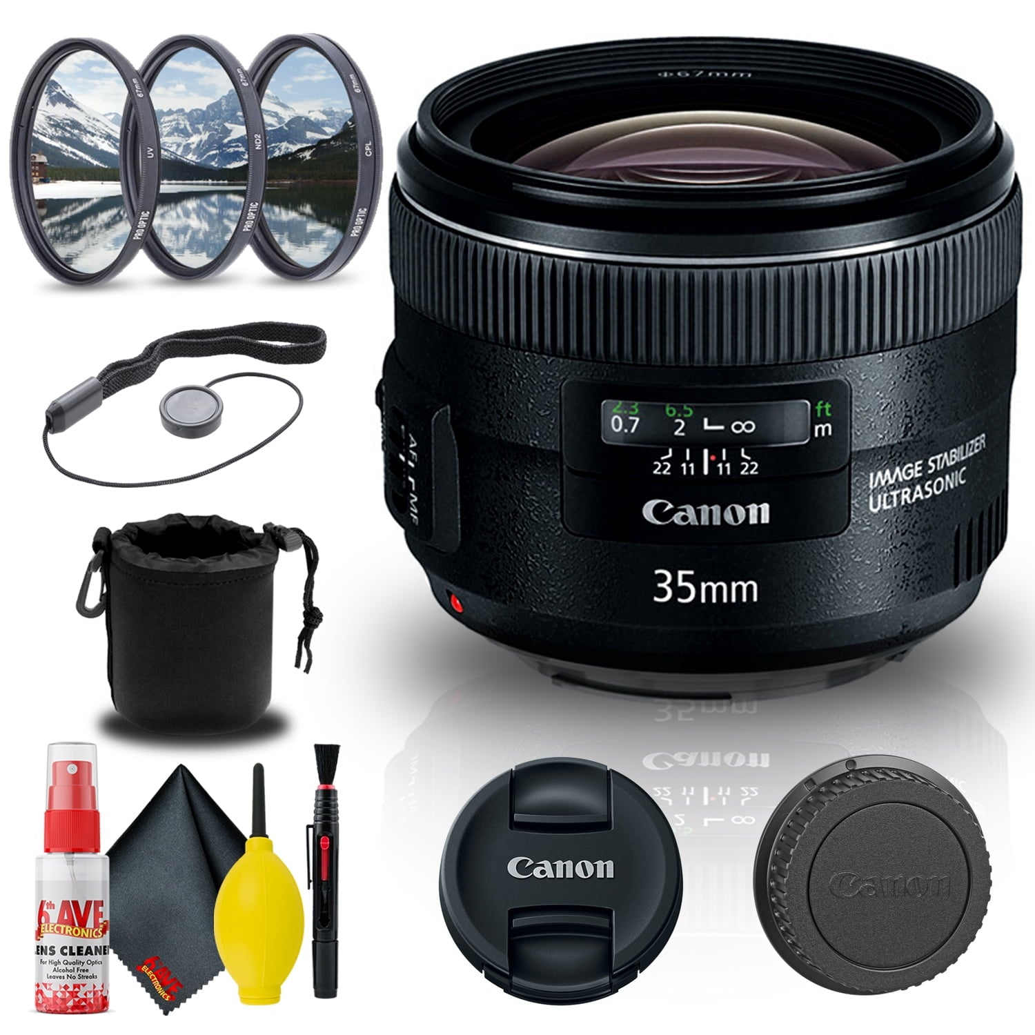 Canon EF 35mm f/2 IS USM Lens (5178B002) + Filter Kit + Lens Pouch Base Bundle