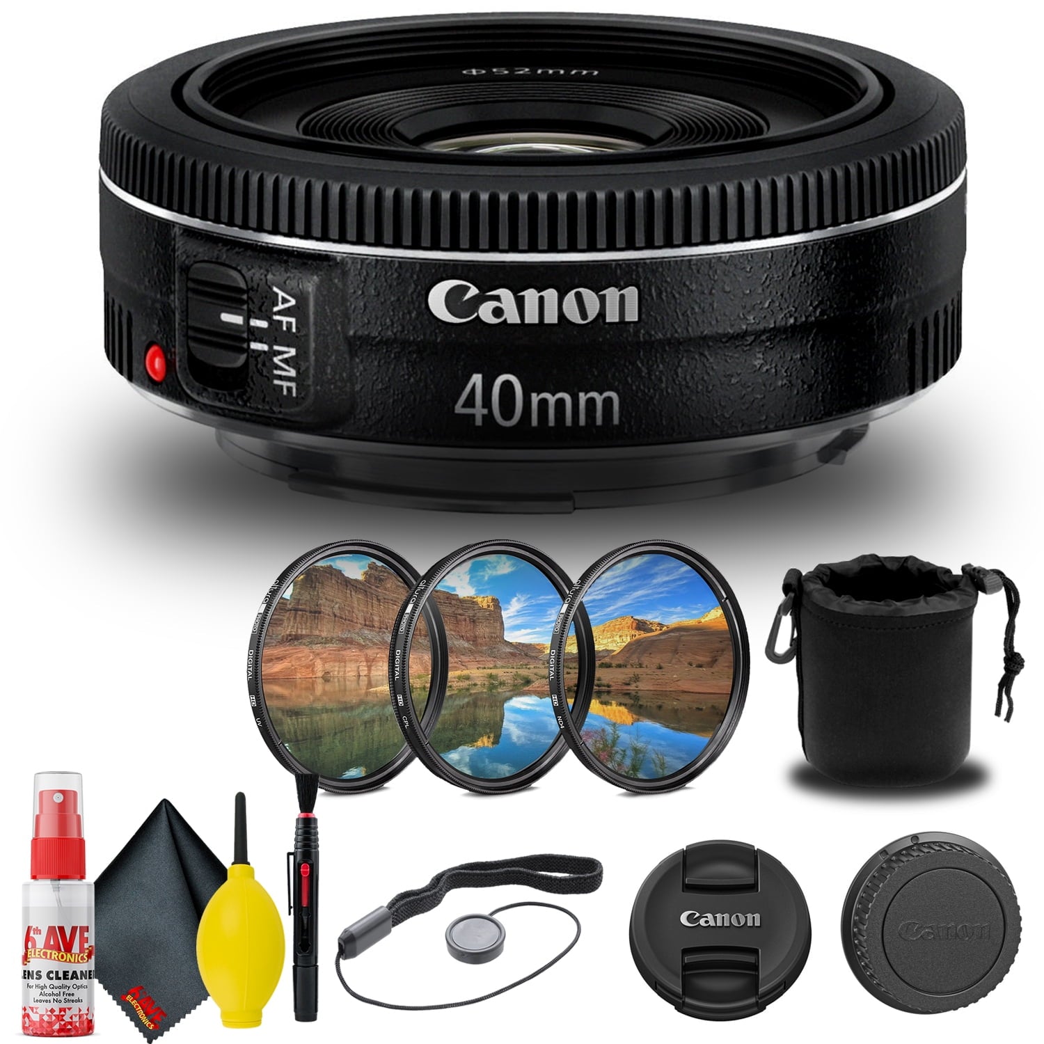 Canon EF 40mm f/2.8 STM Lens 6310B002 + Filter Kit + Lens Pouch Base Bundle
