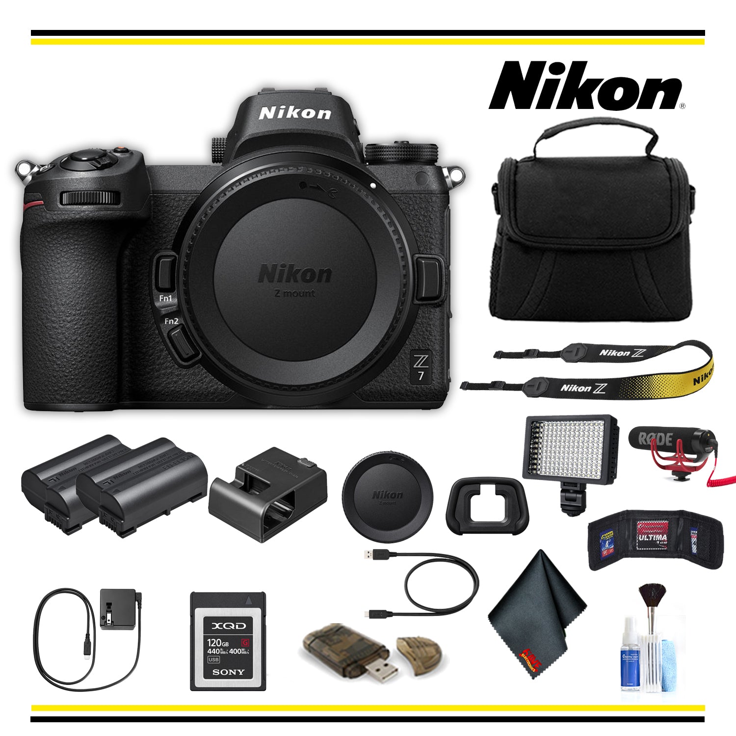 Nikon Z7 Mirrorless Digital Camera (1591 ) Advanced Bundle W/ Bag, Extra Battery, LED Light, Mic, and More- (International Model )