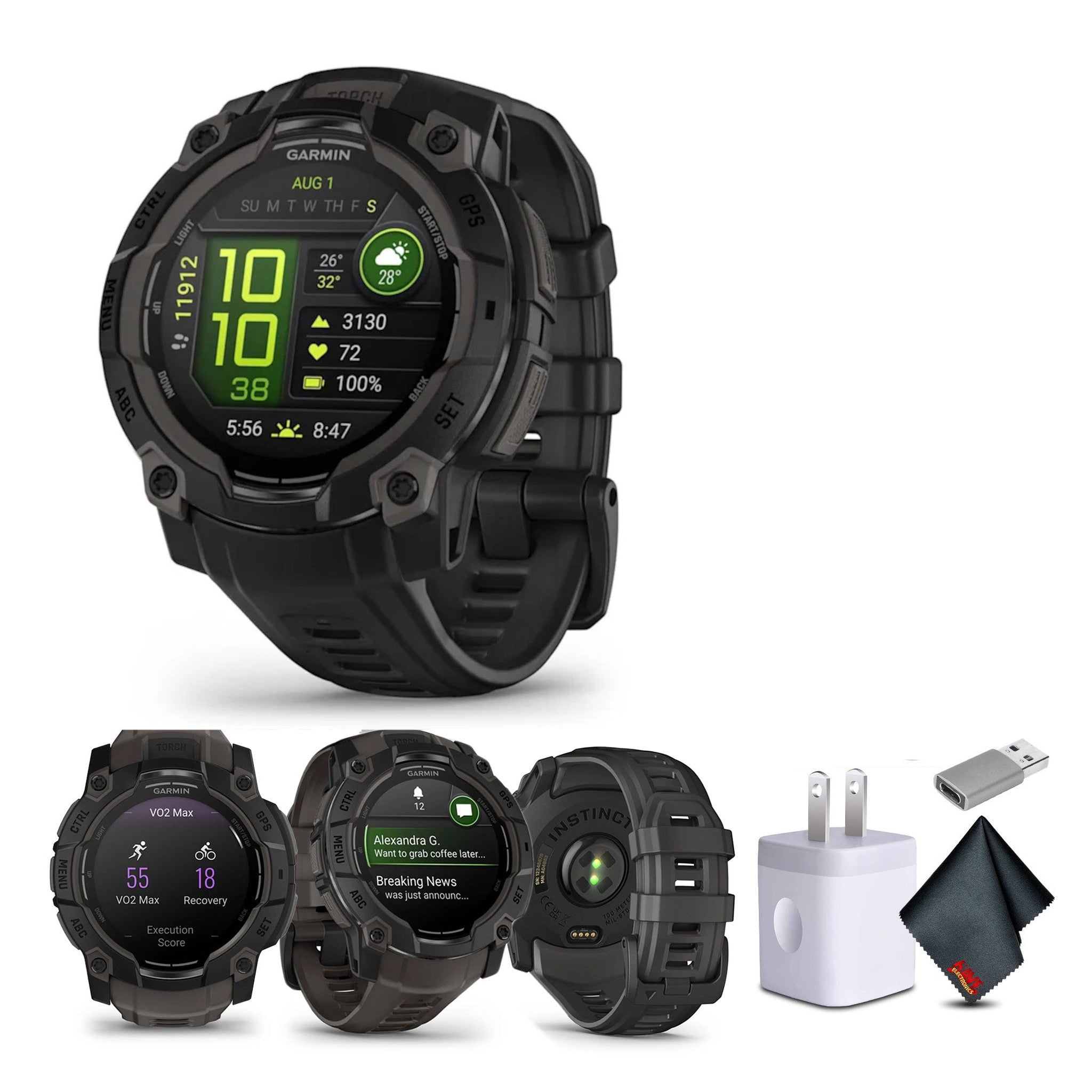 Garmin Instinct 3 45mm AMOLED Outdoor GPS Smartwatch Built-in Flashlight Black Garmin