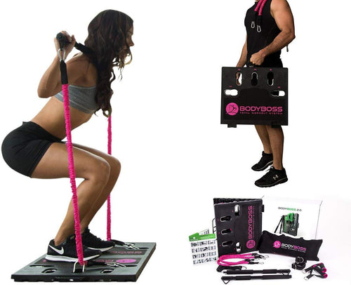 BodyBoss Home Gym 2.0 - Full Portable Gym Home Workout Package + 1 Set of Resistance Bands - Collapsible Resistance Bar, Handles - Full Body Workouts