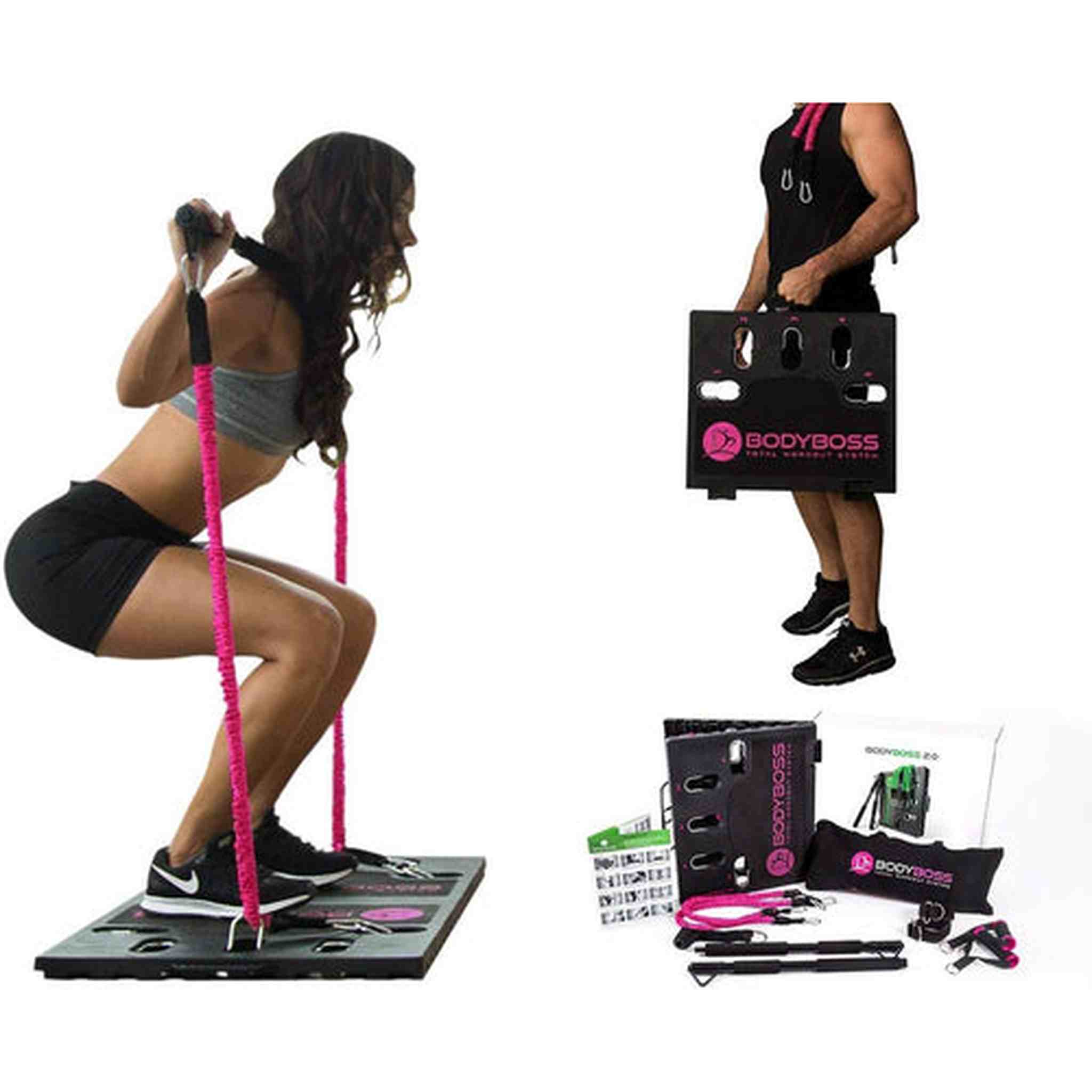 BodyBoss Home Gym 2.0 - Full Portable Gym Home Workout Package + 1 Set of Resistance Bands - Collapsible Resistance Bar, Handles - Full Body Workouts